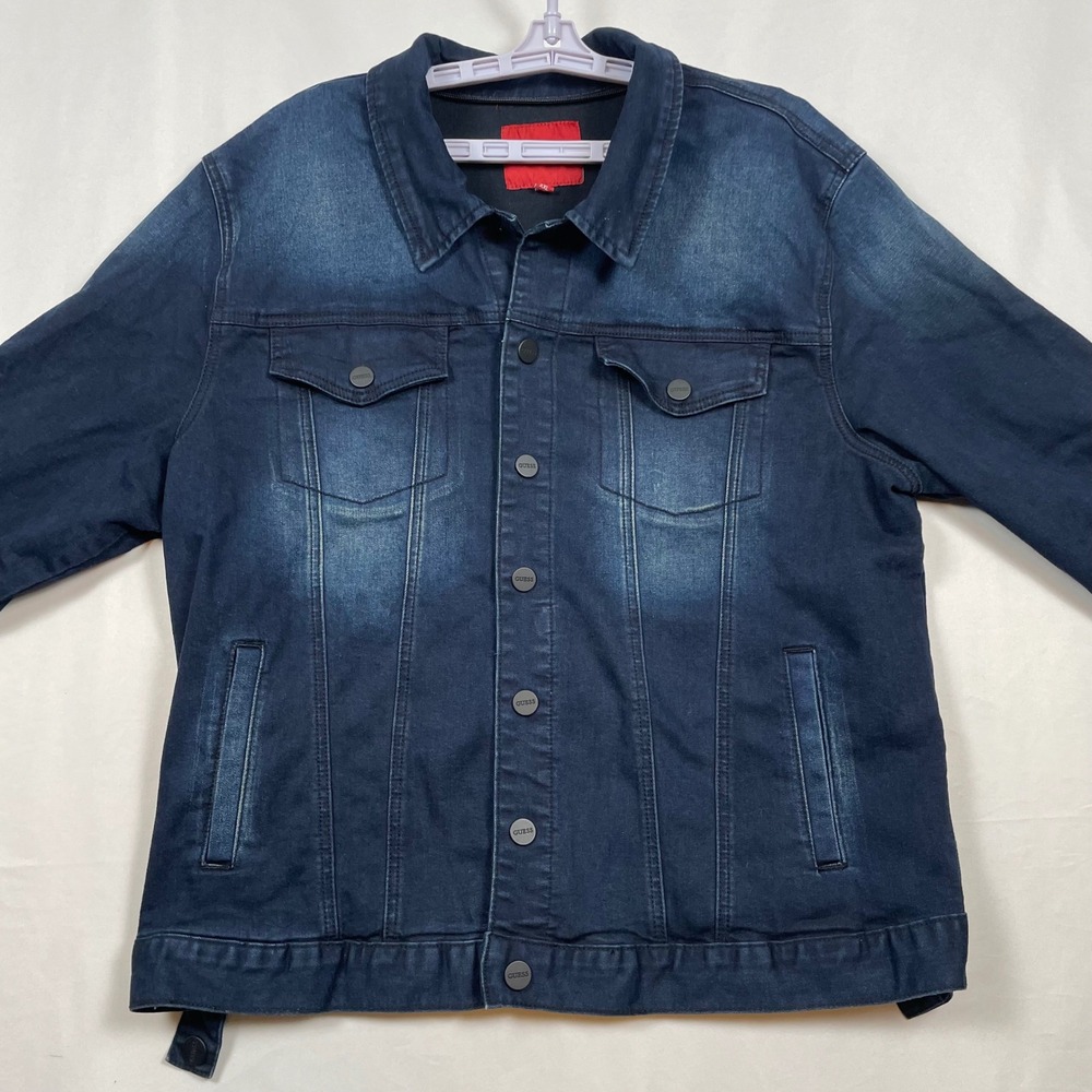Guess Denim Jacket Dark Wash Button Front Jean Jacket Casual Menswear XXL